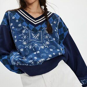 NWT Free People sz XS Lucy Sweatshirt Top  Argyle/Bandana